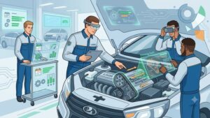 Современная иллюстрация процесса замены ремня ГРМ автомобиля LADA в профессиональном сервисном центре