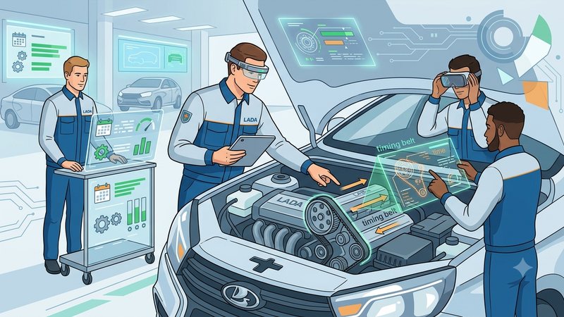Современная иллюстрация процесса замены ремня ГРМ автомобиля LADA в профессиональном сервисном центре